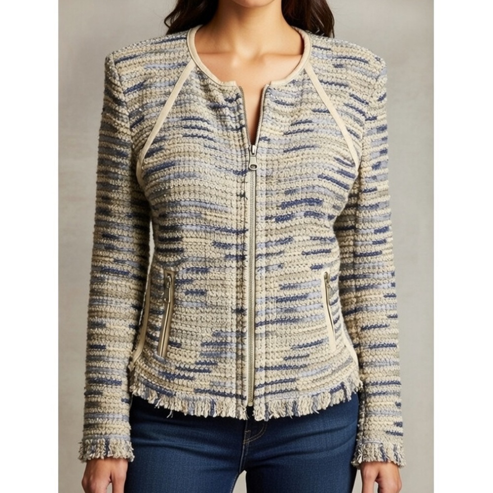 NIC+ZOE tweed jacket‎ zip blazer petite Size S D29